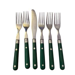 WF Washington Forge Mardi Gras Flatware Green MCM Stainless 6-Piece Fork Knife
